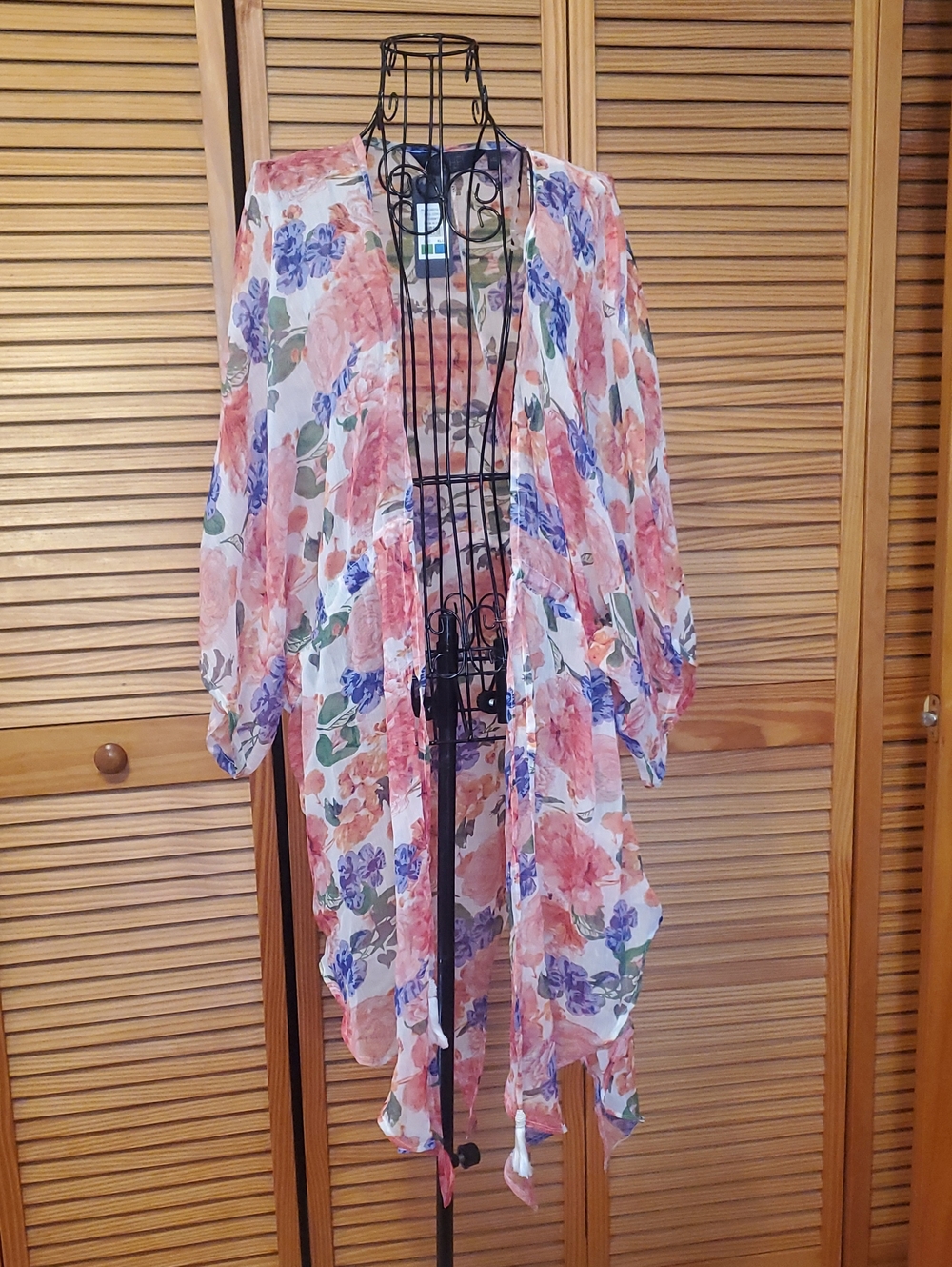 RACHEL Rachel Roy Sheer Floral Kimono Cardigan - Pink, Purple, Green